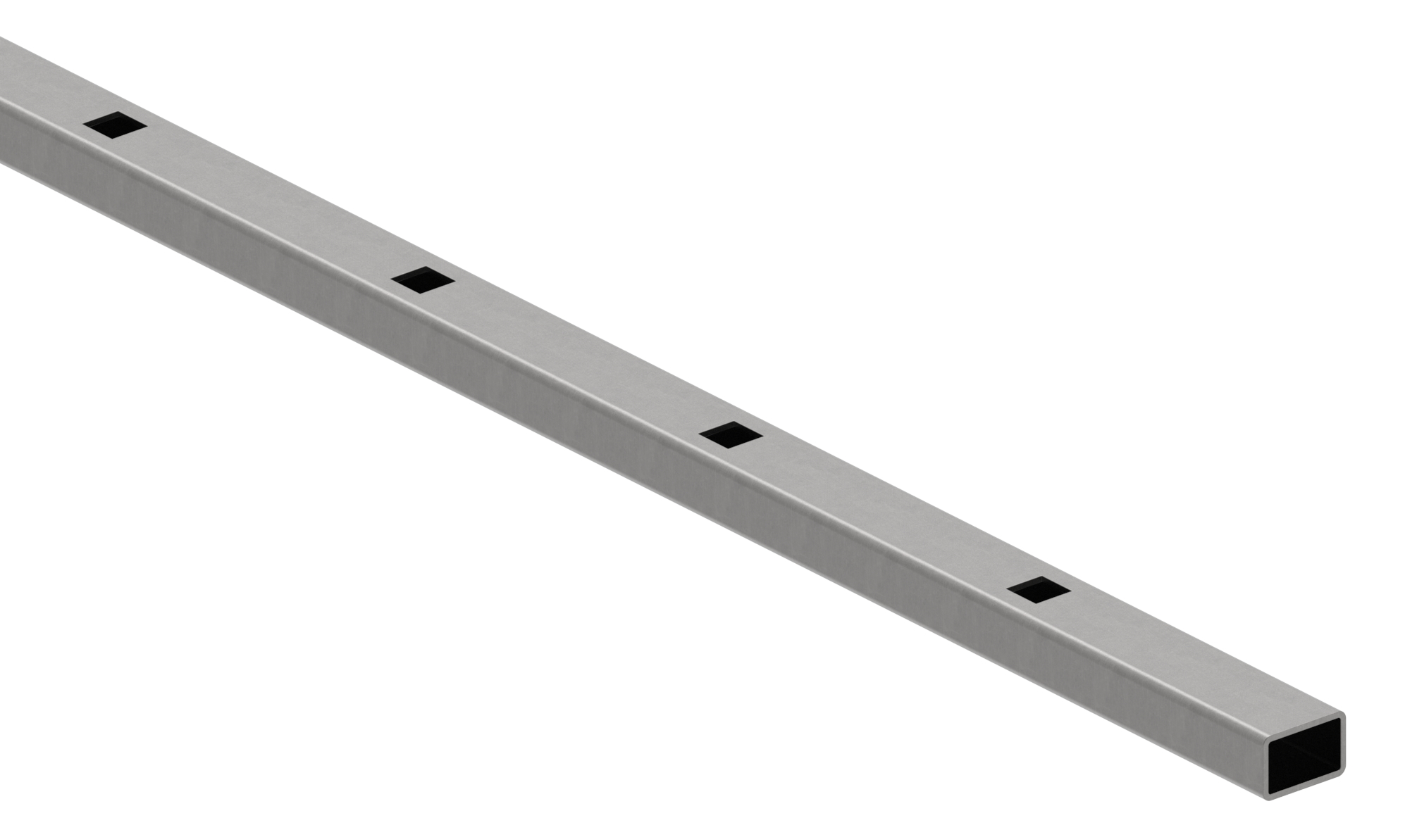 Rechteckrohr S235JR, 30x20x2mm, Löcher f. Vierkant 12x12mm mit Abstand Mitte-Mitte 132mm, L: 3000mm Rechteckrohr S235JR, 30x20x2mm, Löcher f. Vierkant 12x12mm mit Abstand Mitte-Mitte 132mm, L: 3000mm