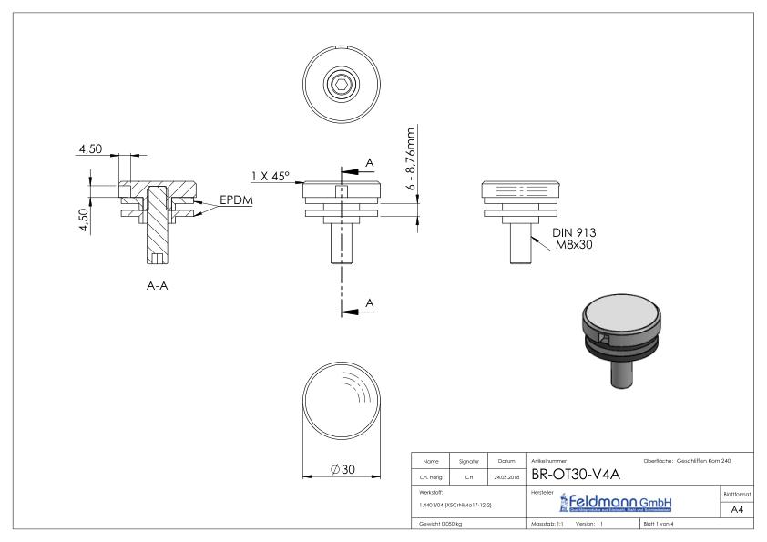 Glaspunkthalter Ø 30mm, passend zu Brenk-Halter, V4A Glaspunkthalter Ø 30mm, passend zu Brenk-Halter, V4A