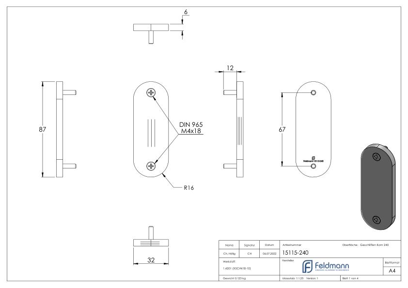 Kurzschild passend für Schlosskästen blind,  32x87x6mm, V2A