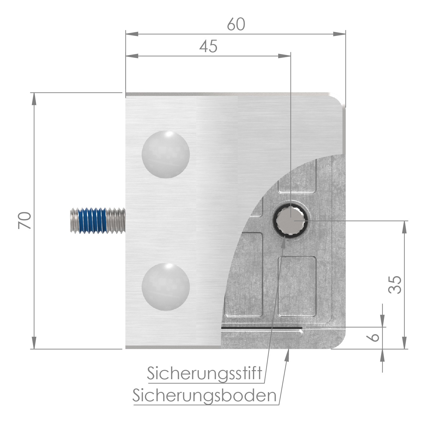 Glasklemme Mod. 39, Anschluss: 60,3mm, V4A