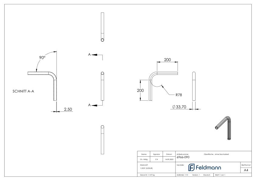 Stahl-Rohr-Bogen 90°, 33,7x2,5mm