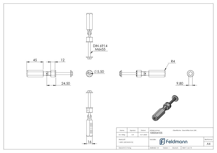 Gewindeterminal zur Selbstmontage, Seil 5mm, V2A Gewindeterminal zur Selbstmontage, Seil 5mm, V2A