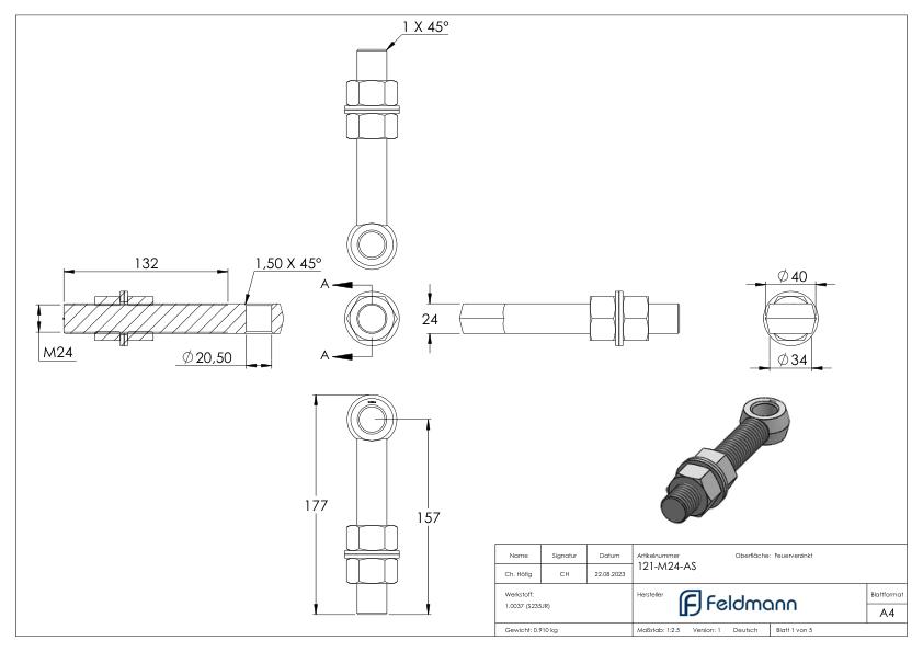 Augenschraube von Torband 121-M24, feuerverzinkt