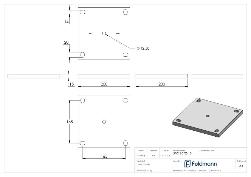 Ankerplatte 200 x 200 x 15mm