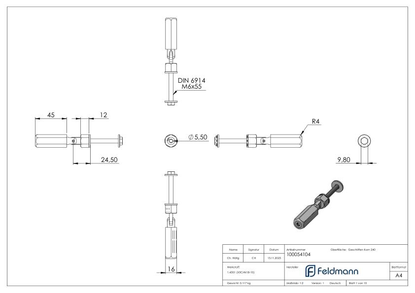 Gewindeterminal zur Selbstmontage, Seil 4mm, V2A Gewindeterminal zur Selbstmontage, Seil 4mm, V2A