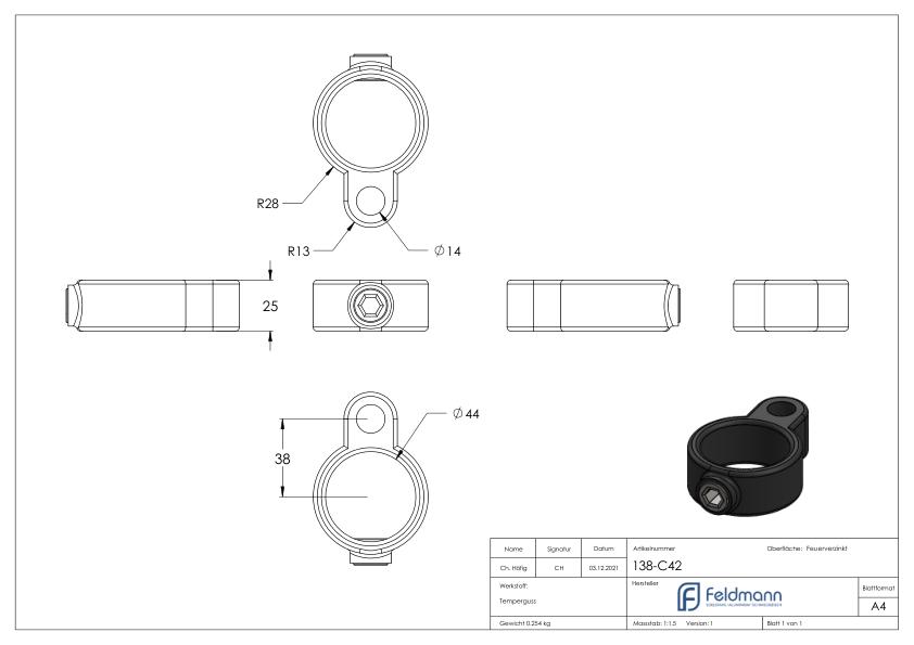 Stellringauge, für Rohr Ø 42,4mm
Bohrung 14mm