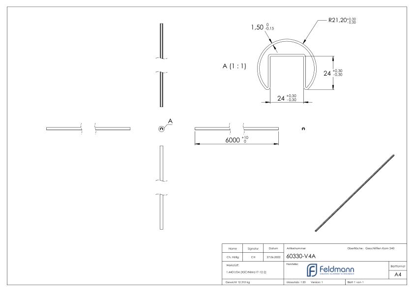 Nutrohr 42,4x1,5 mm, L: 6000mm, V4A