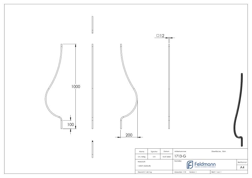 Korbgitterstab 12x12mm, glatt, H: 1000mm