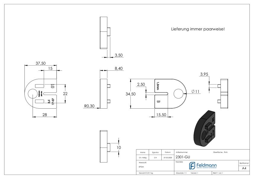 Gummi für Mod. 23, Blech 1,5mm