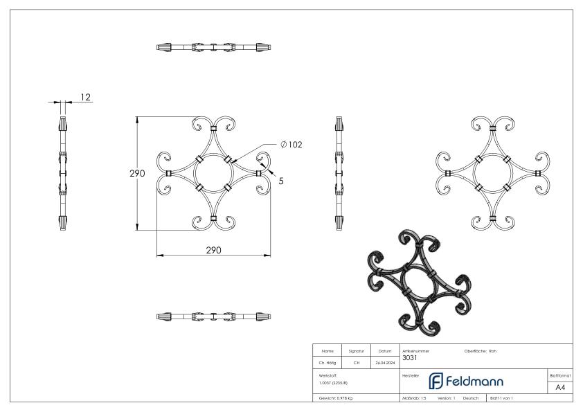 Zierelement 10x5mm, 290x290mm