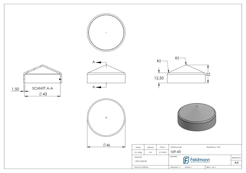 Abdeckkappen Rund 43 mm Abdeckkappen Rund 43 mm