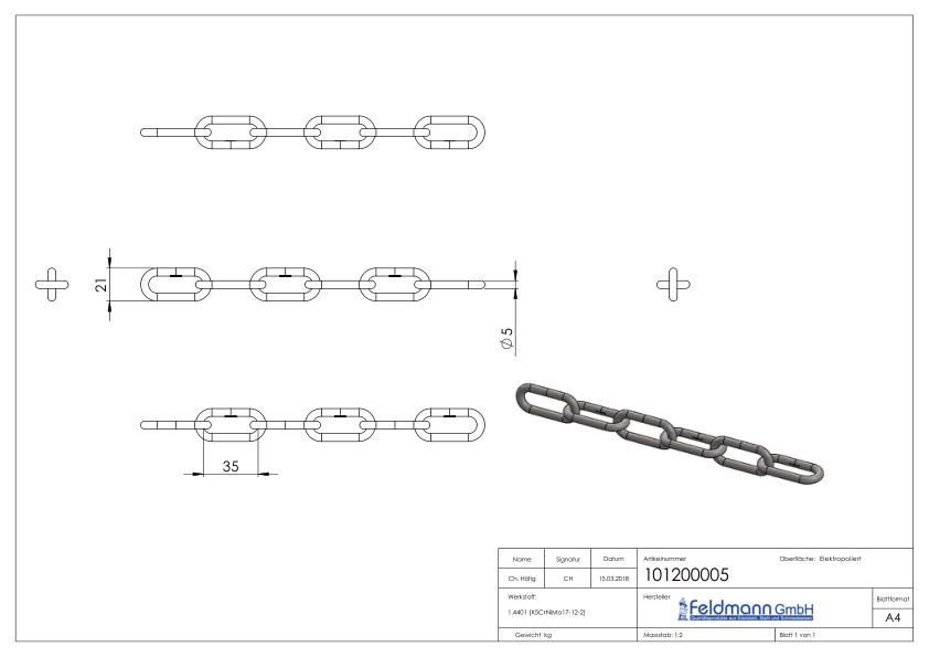 VA-Kette DIN 763, Ø 5mm