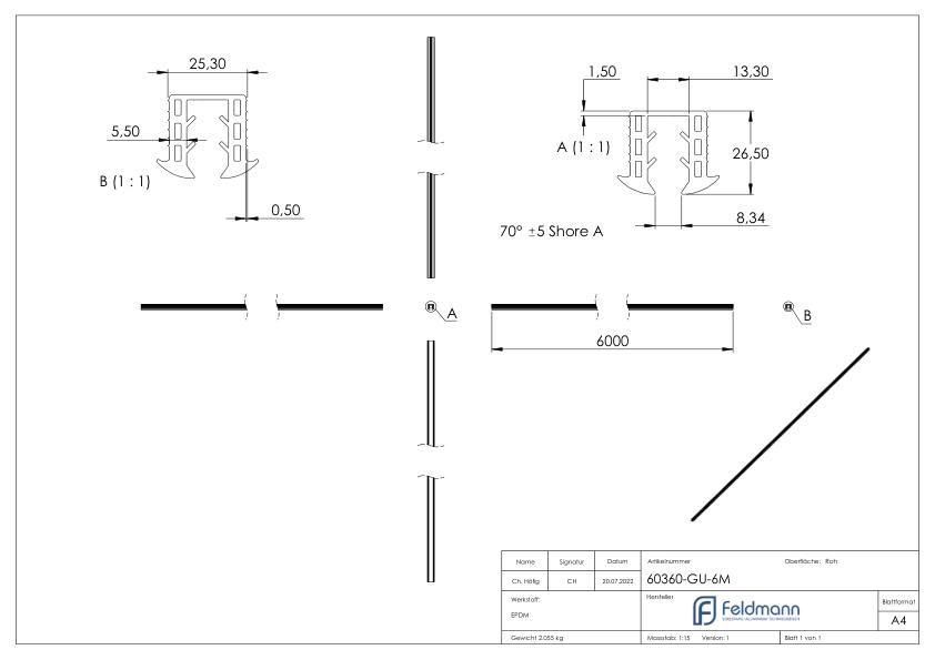 Keildichtung Glas 8,00 - 10,76mm, für Nut 24x24mm, 6m