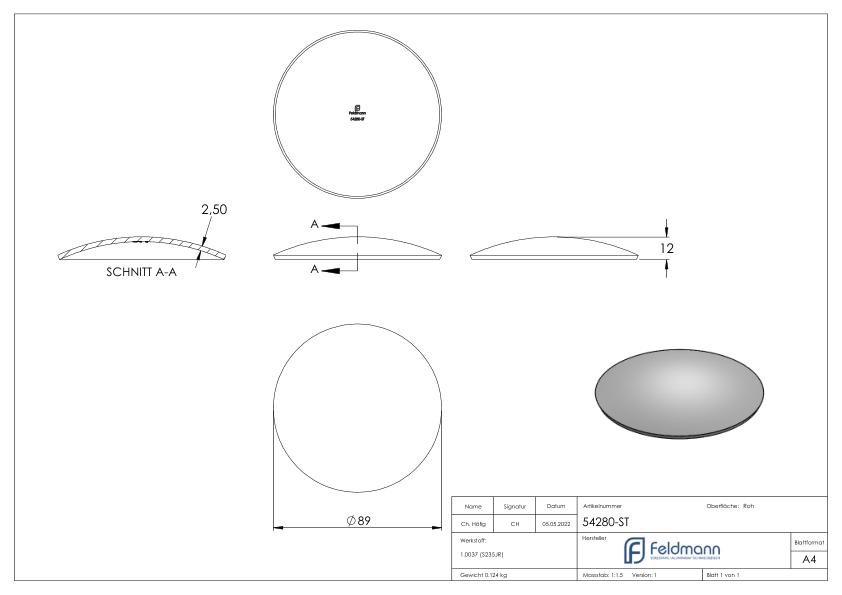 Halbrundschale 89x2,5mm, H: 12mm