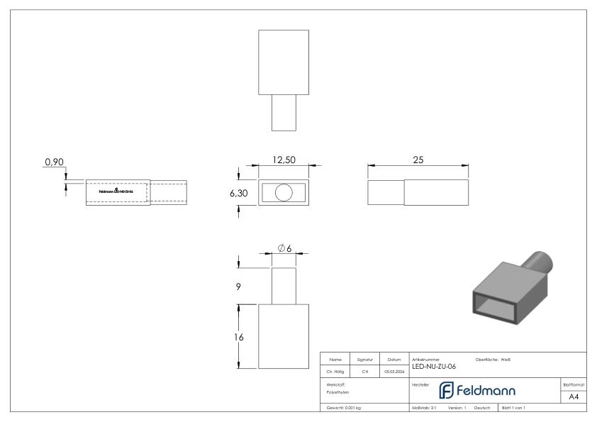 Endkappe für LED-Band IP65 mit Kabeldurchführung