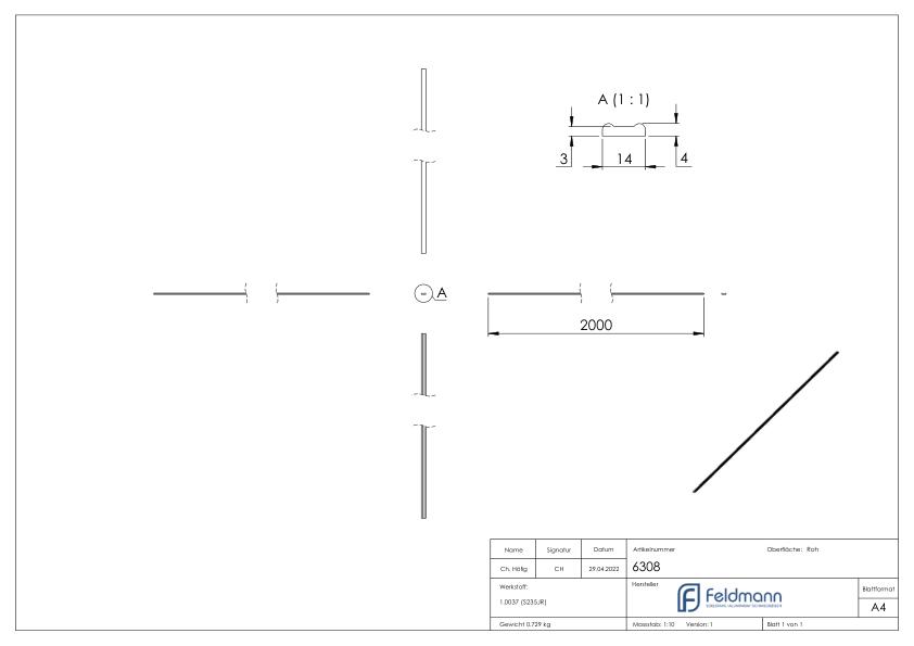 Fertigbundmaterial 14x4mm, L: 2000mm