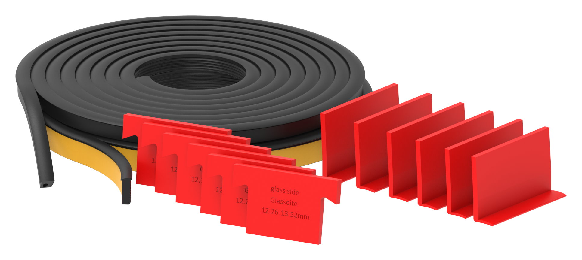 Montageset für 3000mm Aluprofil für Glas 12,76 - 13,52mm