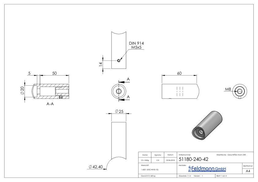 Rohrabstandshalter - für Rohranschluss 42,4mm, V2A