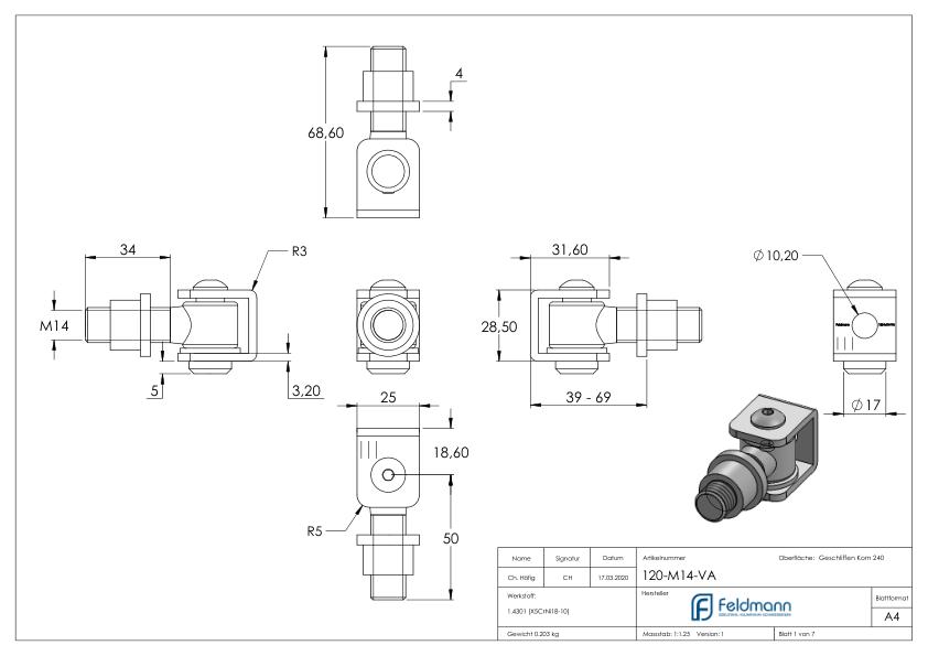 Torband mit Gewindehülse M14, V2A Torband mit Gewindehülse M14, V2A