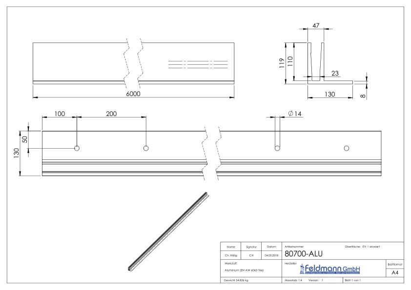 Alu-Profil ELEGANZA STRONG aufgesetzte Montage, L: 6000mm