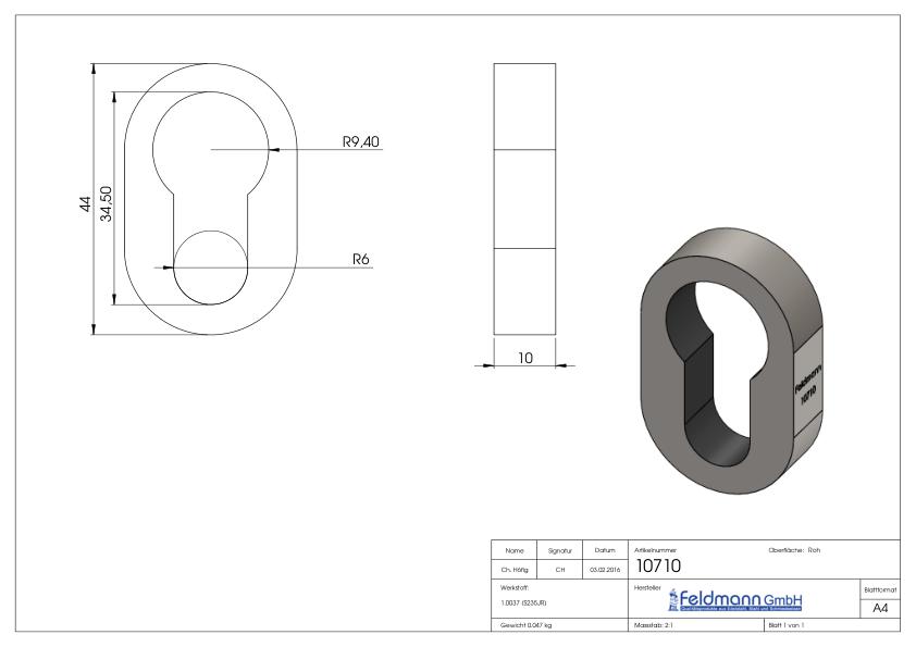 Sicherheitsrosette 28x44x10mm, zum Aufschweißen