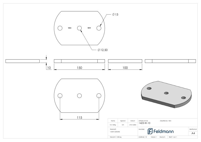 Ankerplatte 150x100x10mm