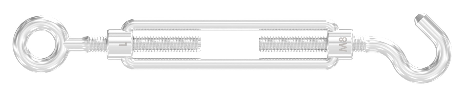 Spannschloss mit Öse / Haken, Rundeisen: 8mm, V4A