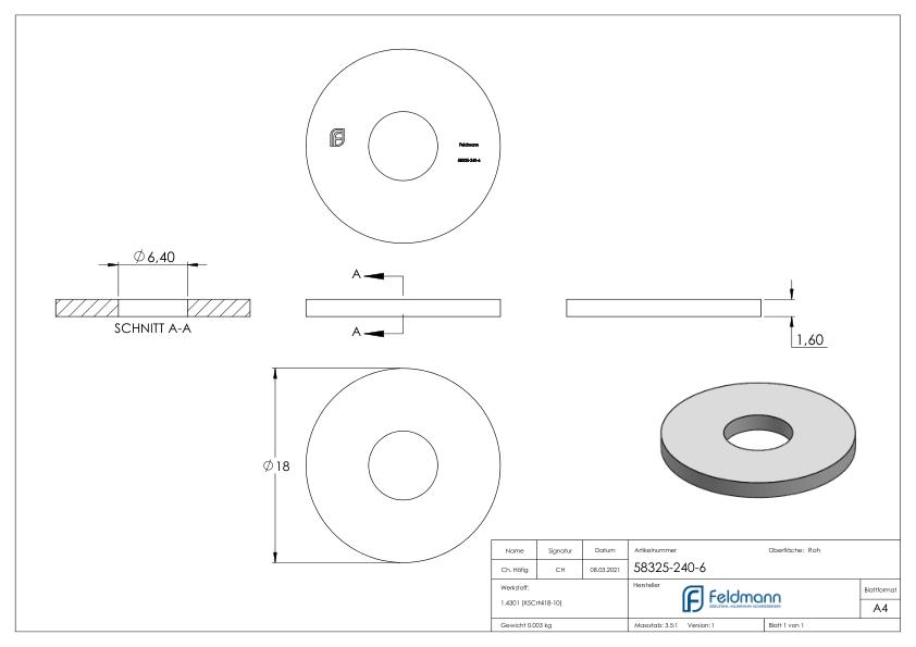 Beilagscheibe groß für M6 Schrauben, ISO 7093-1, V2A