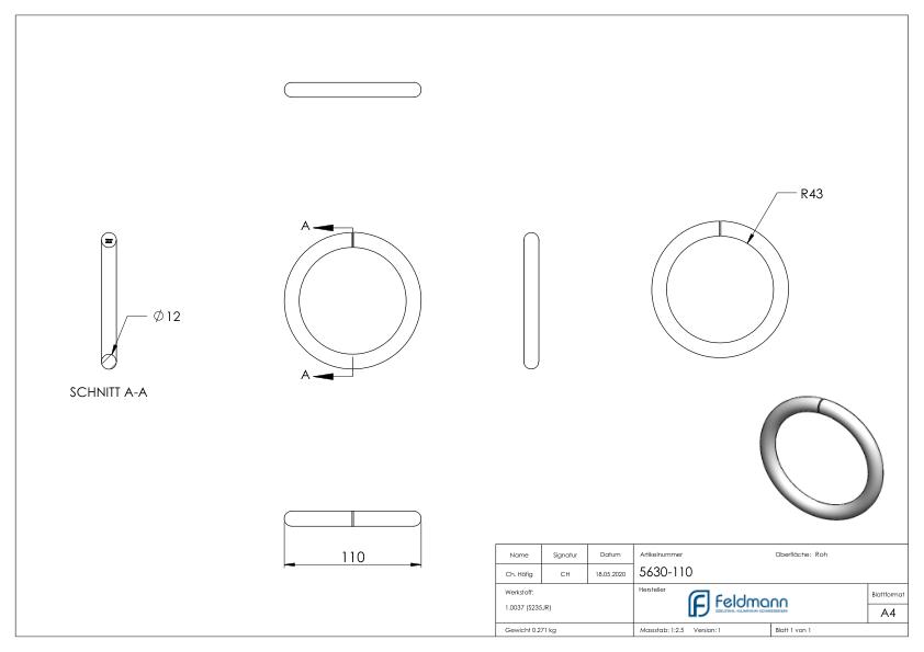 Ring 12mm, AußenØ 110mm