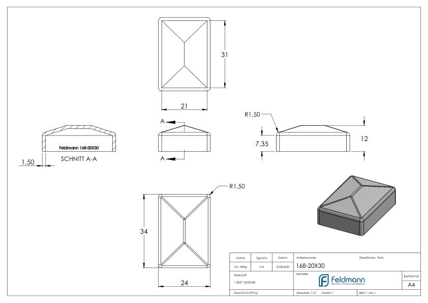 Pfeilerbedecker 20x30mm