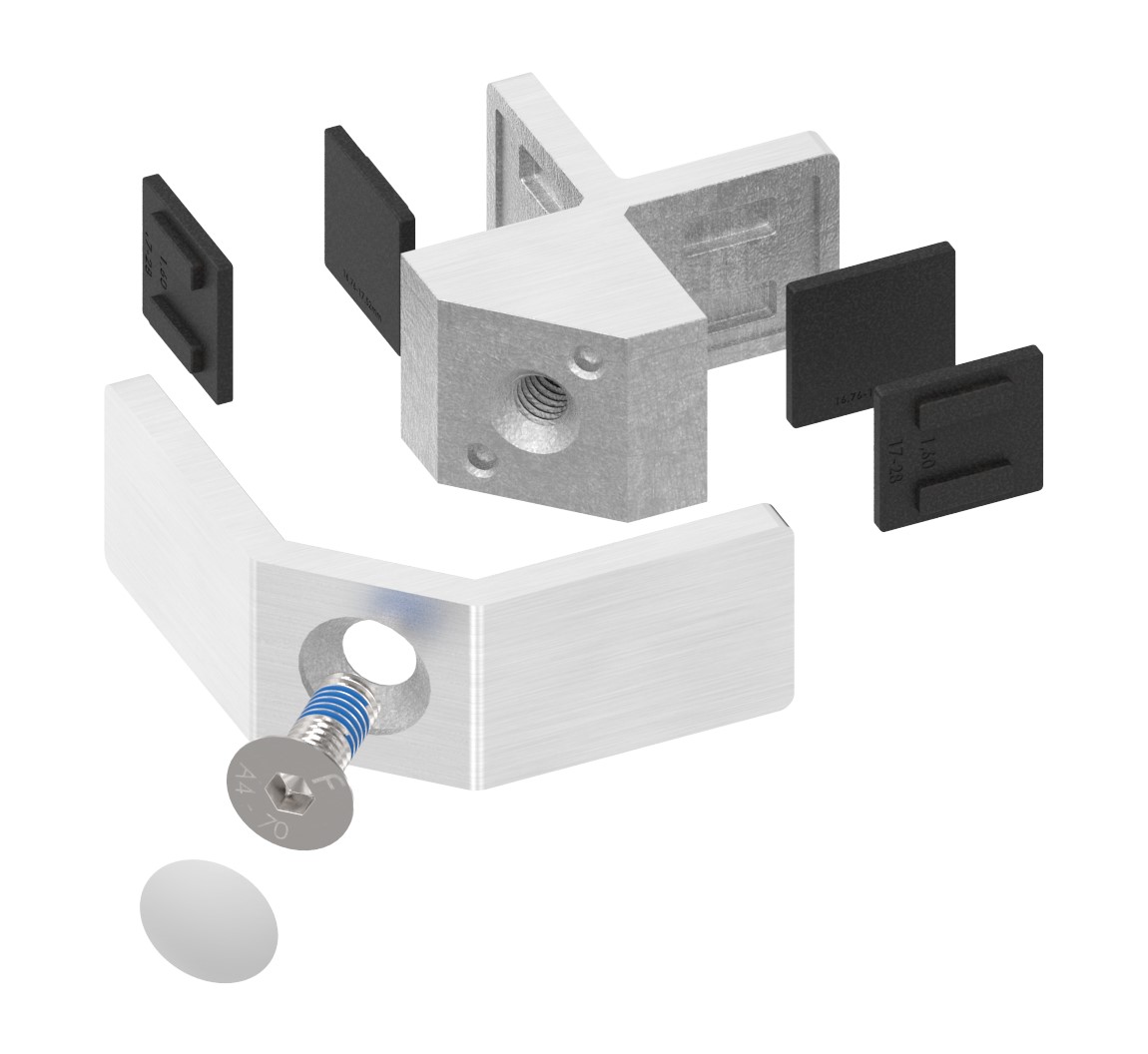 90° Glasausrichter für Ganzglasgeländer, für Glas 16,76 - 17,52mm
