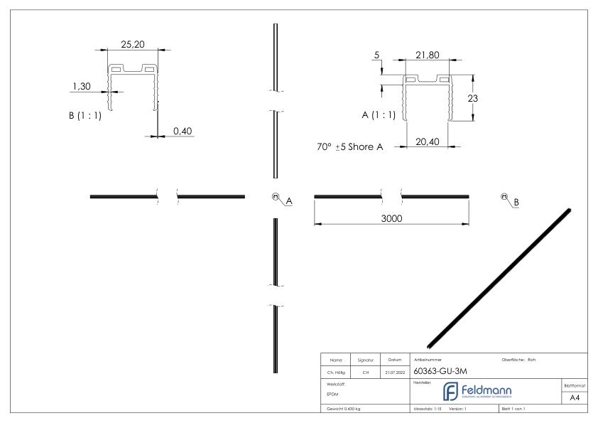 Keildichtung Glas 20,76 – 21,52mm, für Nut 24x24mm, 3m