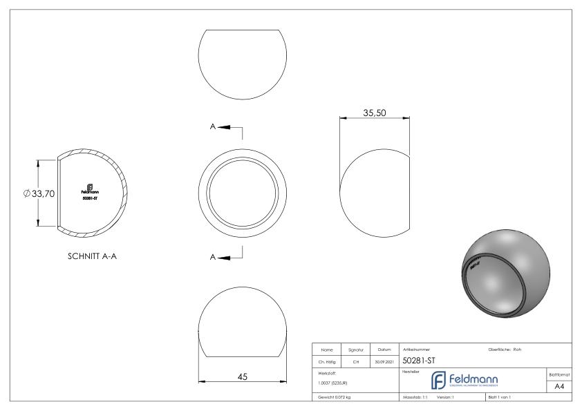 Rohrabschlusskugel für 33,7mm