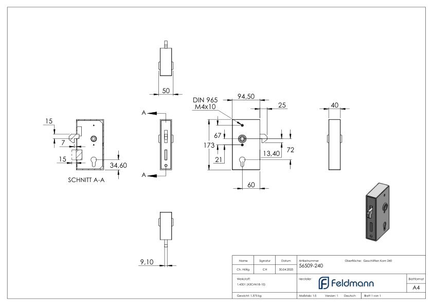Edelstahlschlosskasten mit verzinktem Schloss & Hakenfalle für Schiebetore, 40x94,5x173mm Edelstahlschlosskasten mit verzinktem Schloss & Hakenfalle für Schiebetore, 40x94,5x173mm