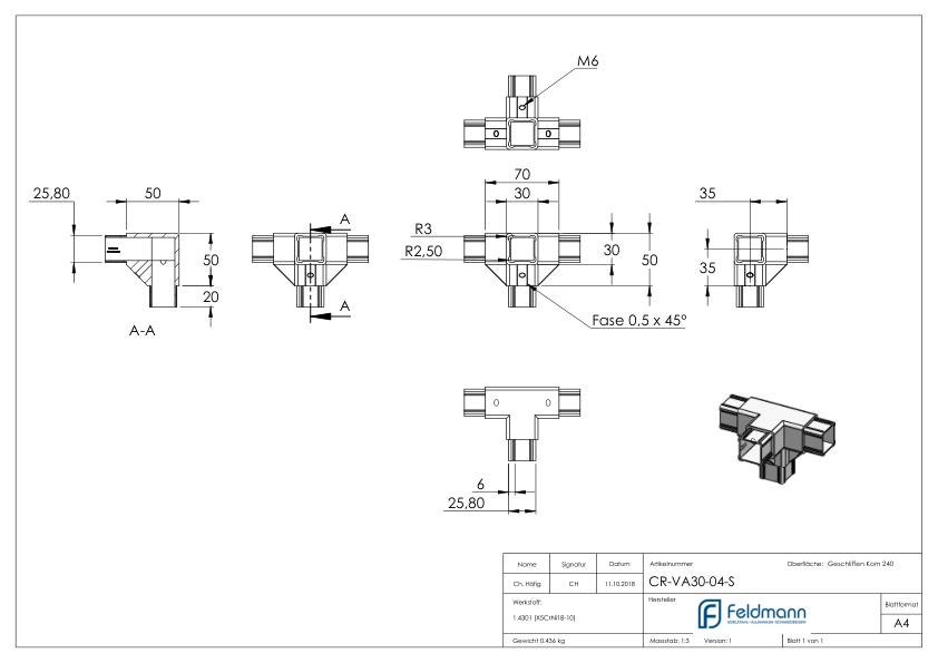 CORNECT® T-Stück mit seitlichem Abgang, V2A