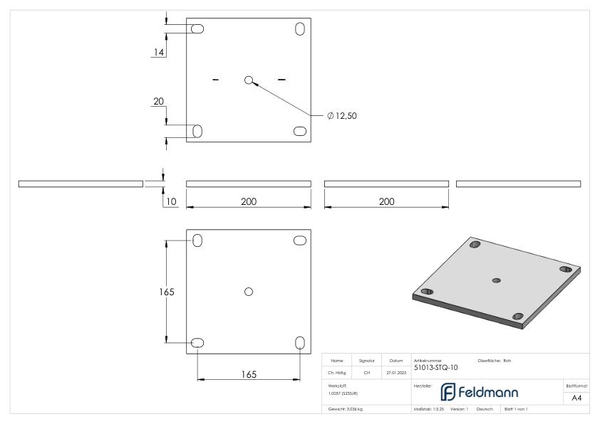 Ankerplatte 200x200x10mm