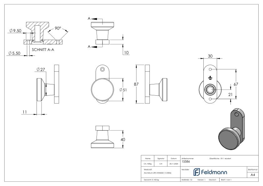 Türknopf gerade, feststehend