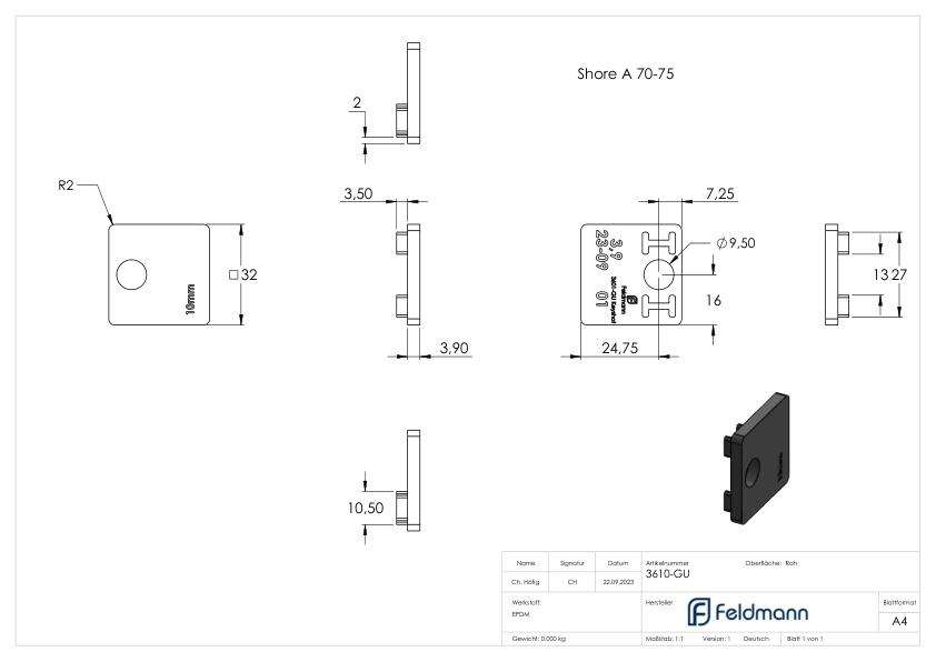 1 Paar Gummi für Mod. 36, für ESG-Glas 10mm