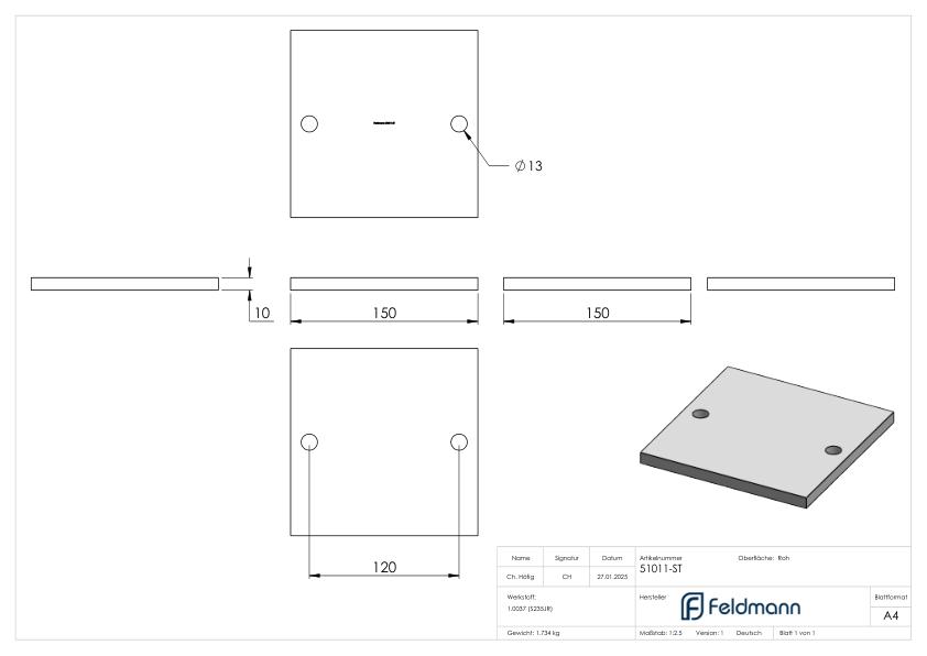 Ankerplatte 150x150x10mm