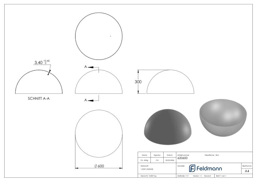 Halbhohlkugel Ø 600x2,5mm