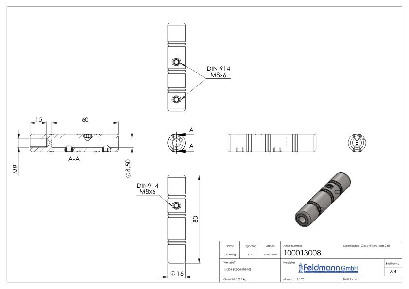 Gewindeterminal zur Selbstmontage, für 8mm Seil, V2A