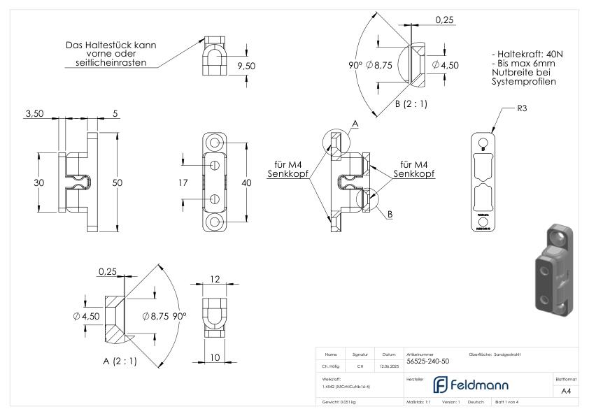 Kugelschnäpper mit Haltekraft 40N, V2A