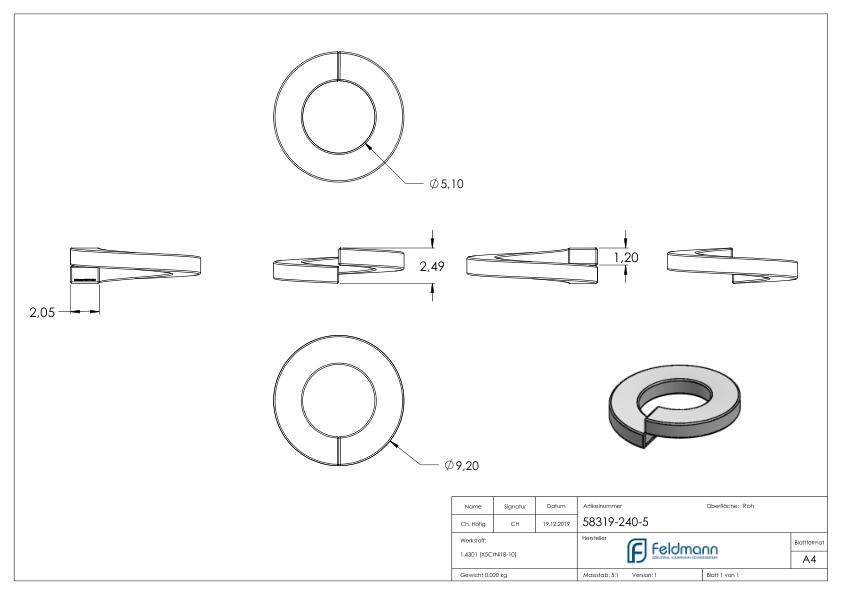 Federring für M5 Schrauben, glatt, DIN 127, V2A