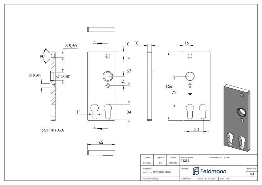 Zylinder-Langschild für zwei Profilzylinder