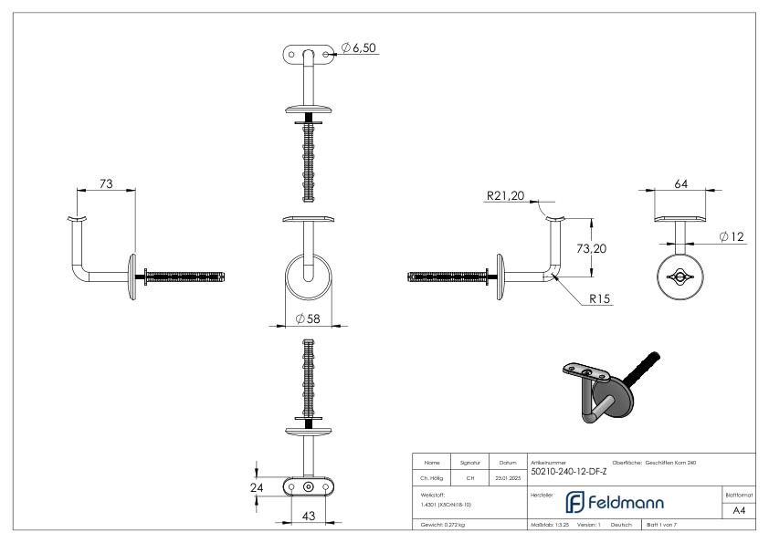 Handlaufhalter, Drehfix-System, V2A