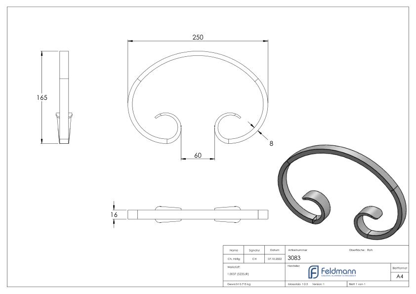 C-Schnecke 16x8mm, 165x250mm