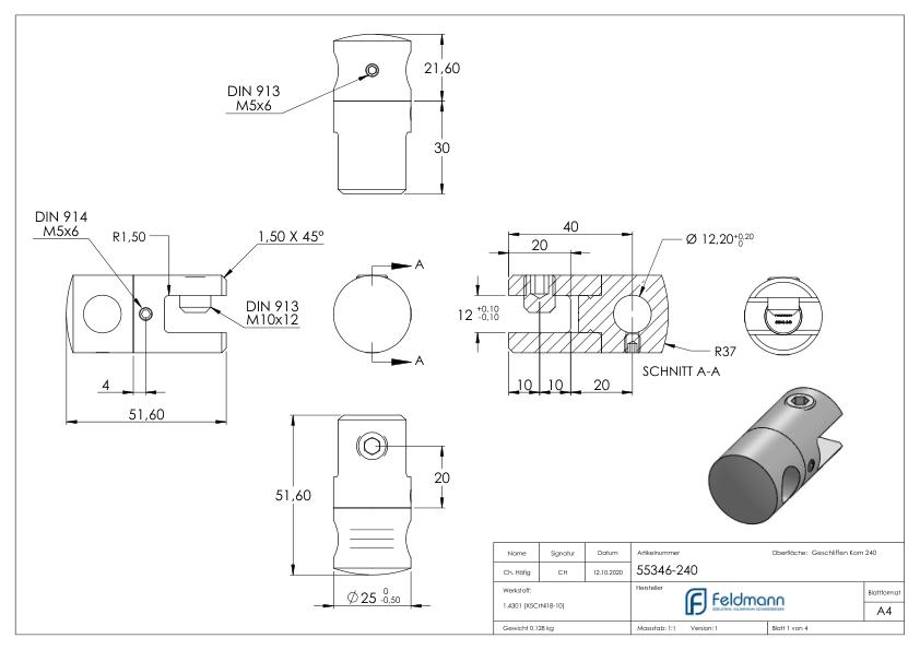 Plattenhalter mit Bohrung 12,2mm, V2A