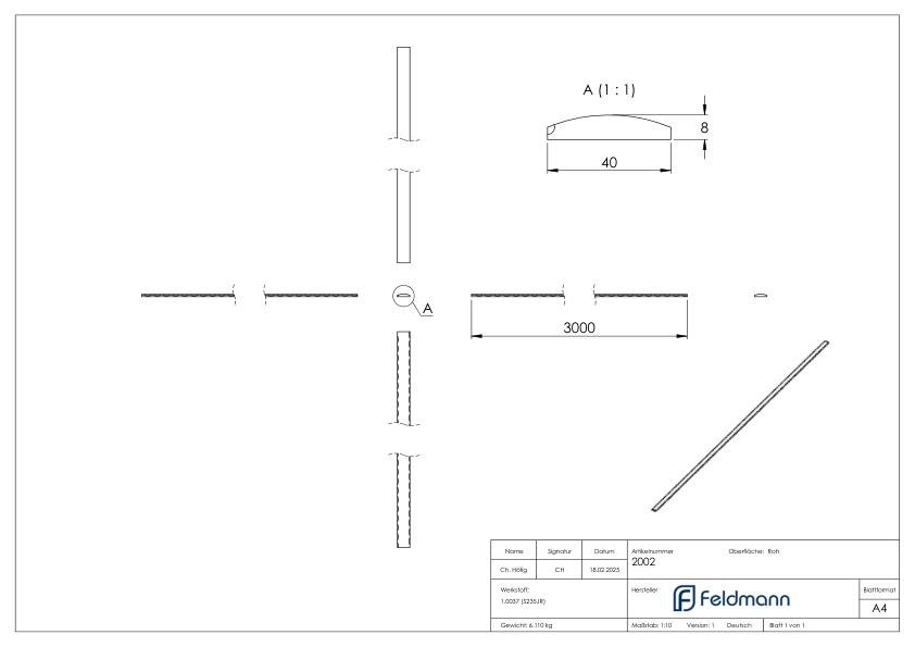 Flacheisen S235JR, 40x8mm, L: 3000mm