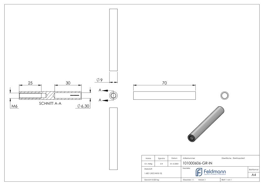 Gewindeterminal für Seil 6mm, V2A