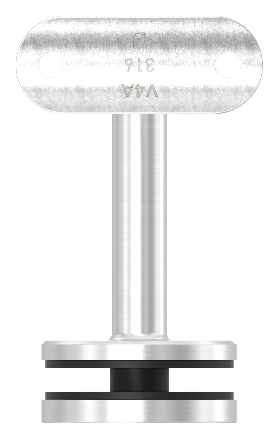 Handlaufhalter für Glas, Handlaufanschlussplatte 42,4mm, V4A Handlaufhalter für Glas, Handlaufanschlussplatte 42,4mm, V4A